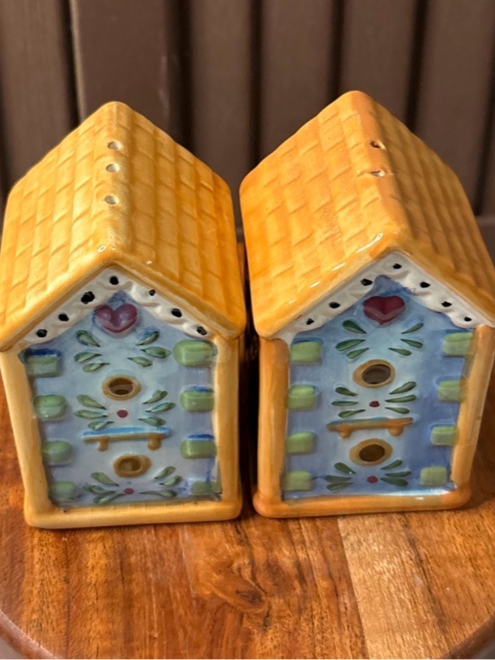 Vintage Ceramic Hand Painted Birdhouse Salt and Pepper Shakers Cottagecore